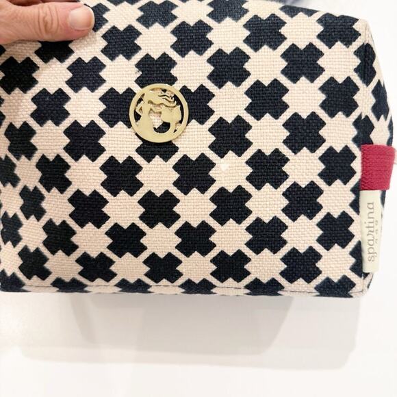 Spartina Cosmetic Makeup Bag 449 Accessory Canvas Multicolor Black Tan Carry On - Picture 8 of 12